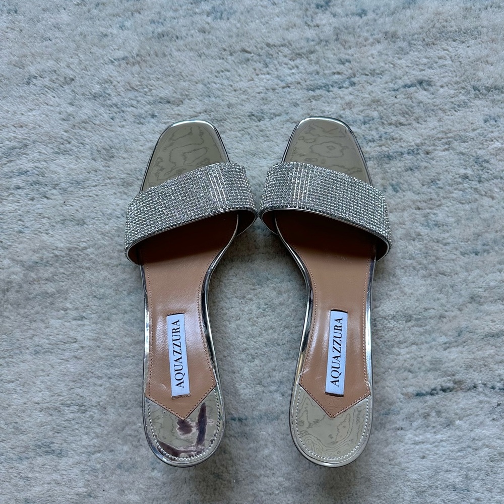 READ NEW Aquazzura Wonderland Crystal Embellished Silver Heels Sandals EU 39 - Picture 4 of 12